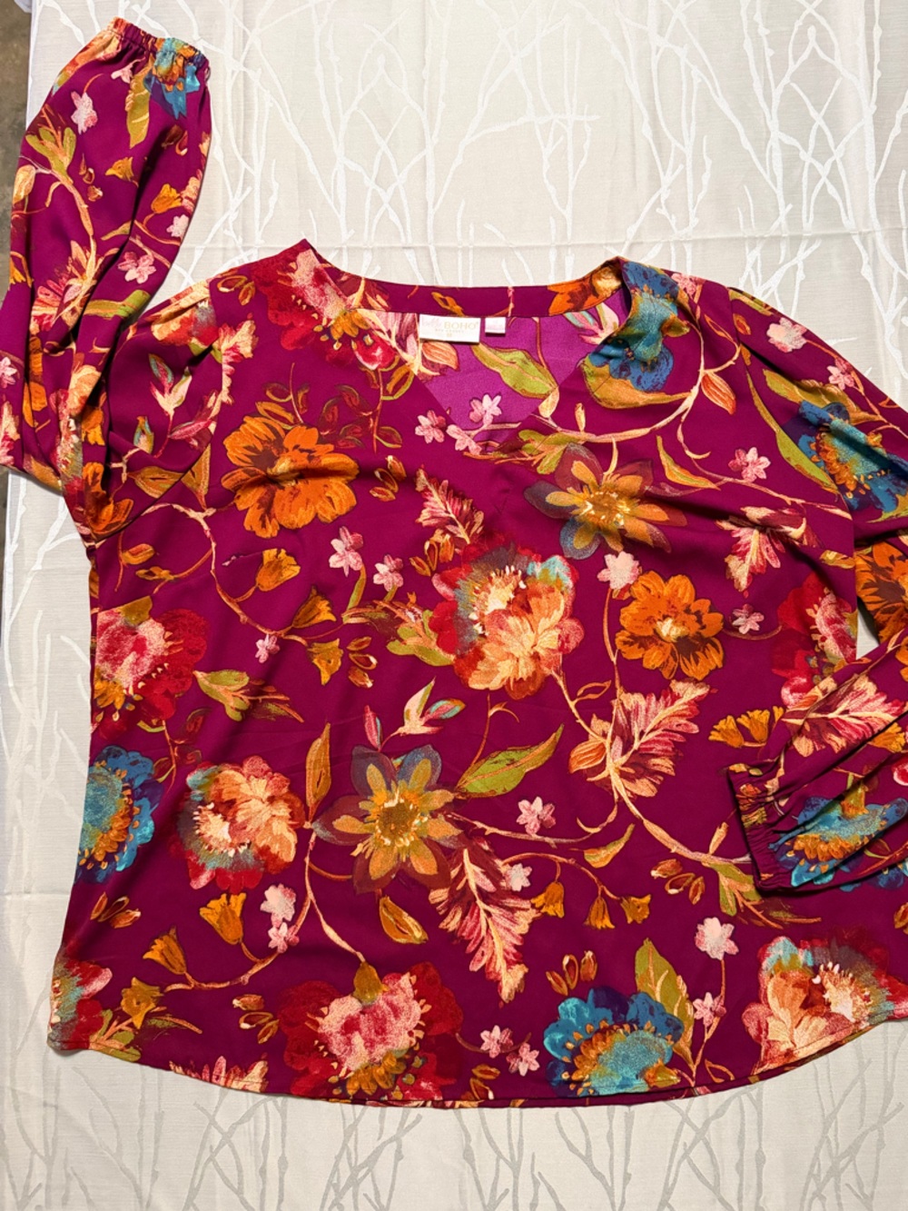 Women's Floral Long-Sleeve Blouse in Magenta